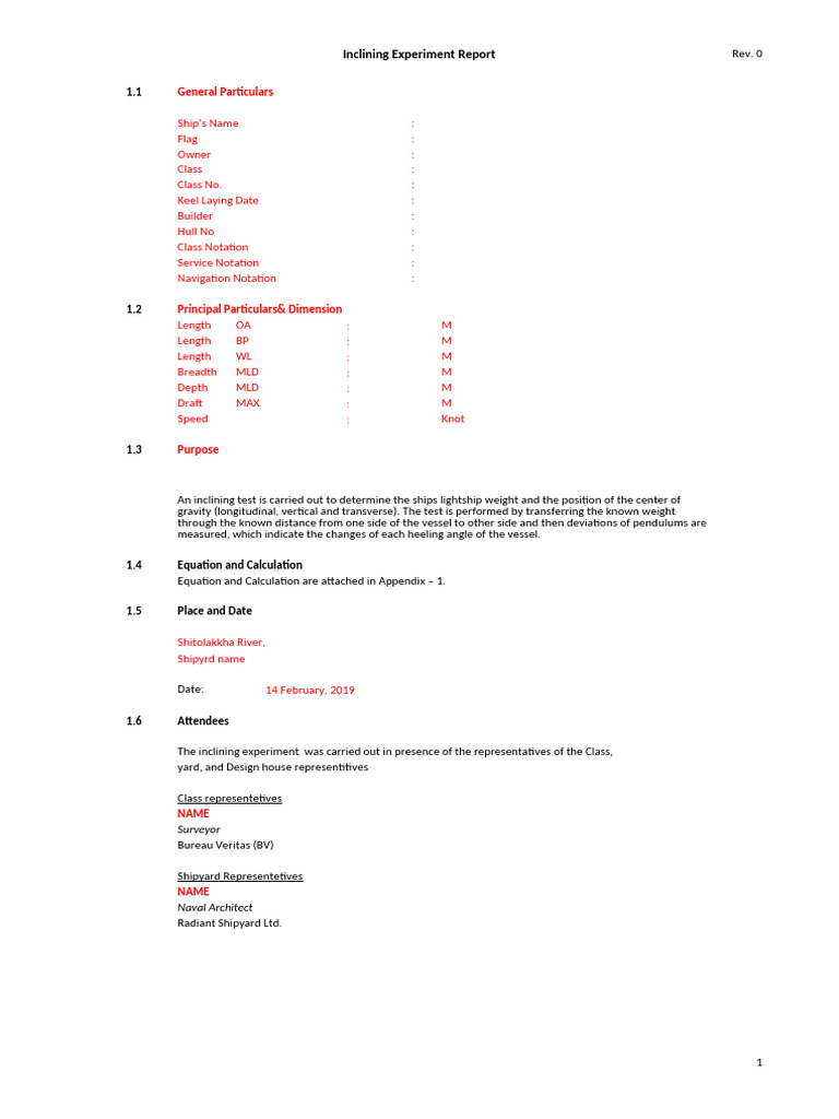 Inclining Experiment Report Overview | PDF | Ships | Water