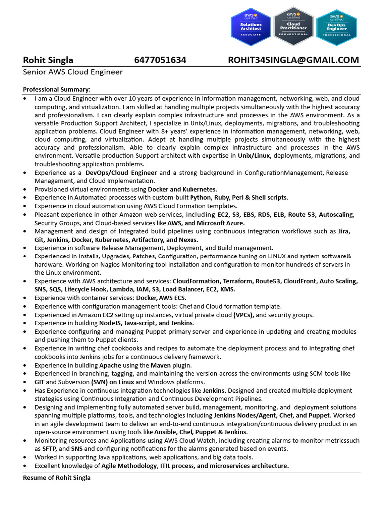 Senior AWS Cloud Engineer Resume | PDF | Cloud Computing | Amazon Web ...