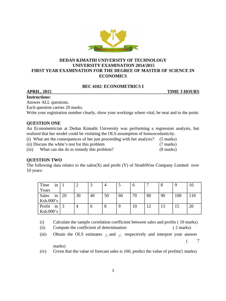 Econometrics Exam Questions and Solutions | PDF | Errors And Residuals ...