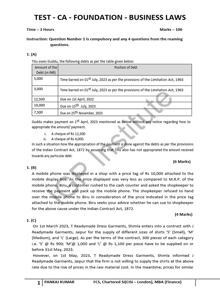 Mtp Ca Foundation Law