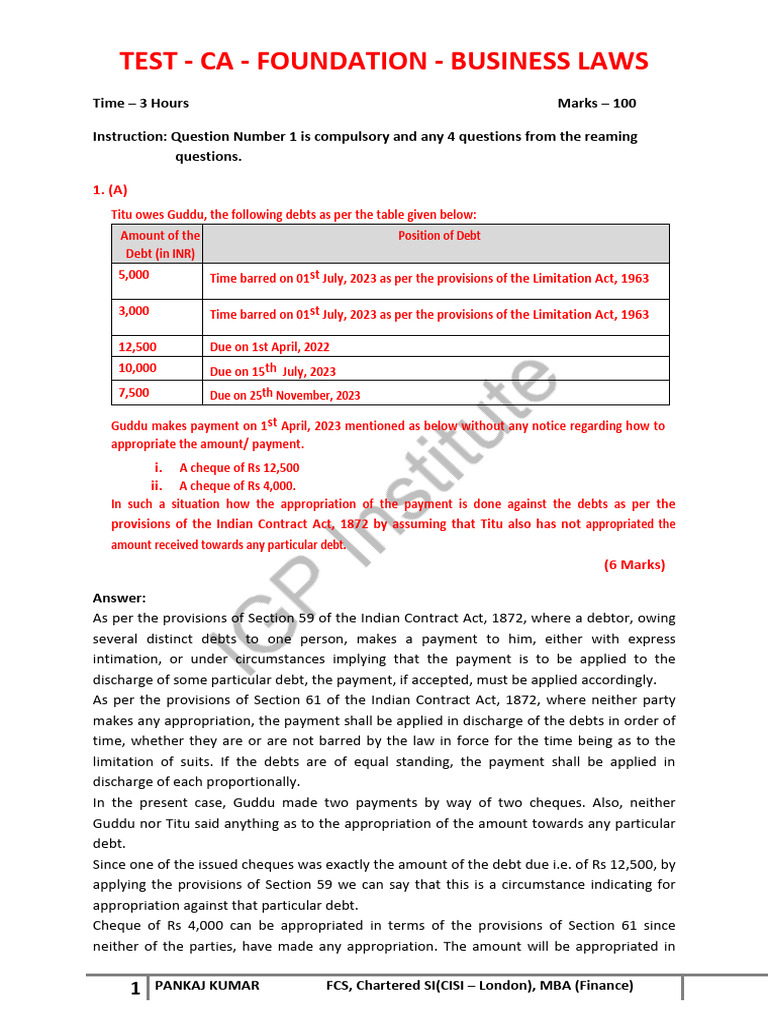 Ca Foundation Business Law Mtp Solution Igp Pdf Negotiable