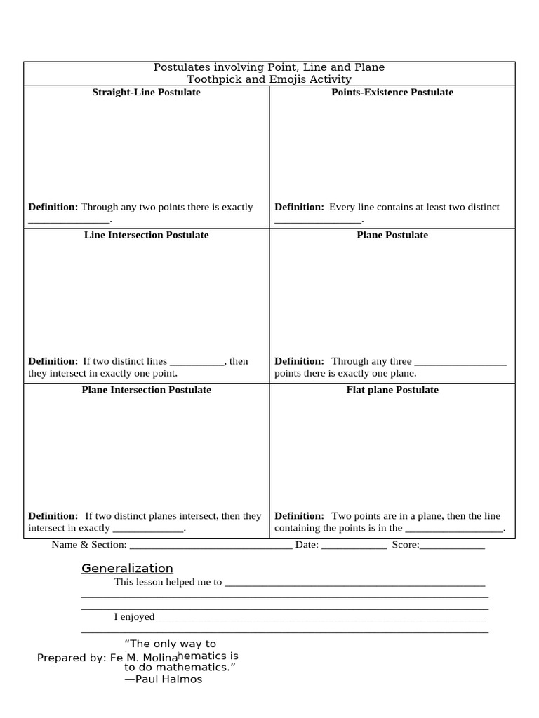 Geometry Postulates Activity Guide | PDF