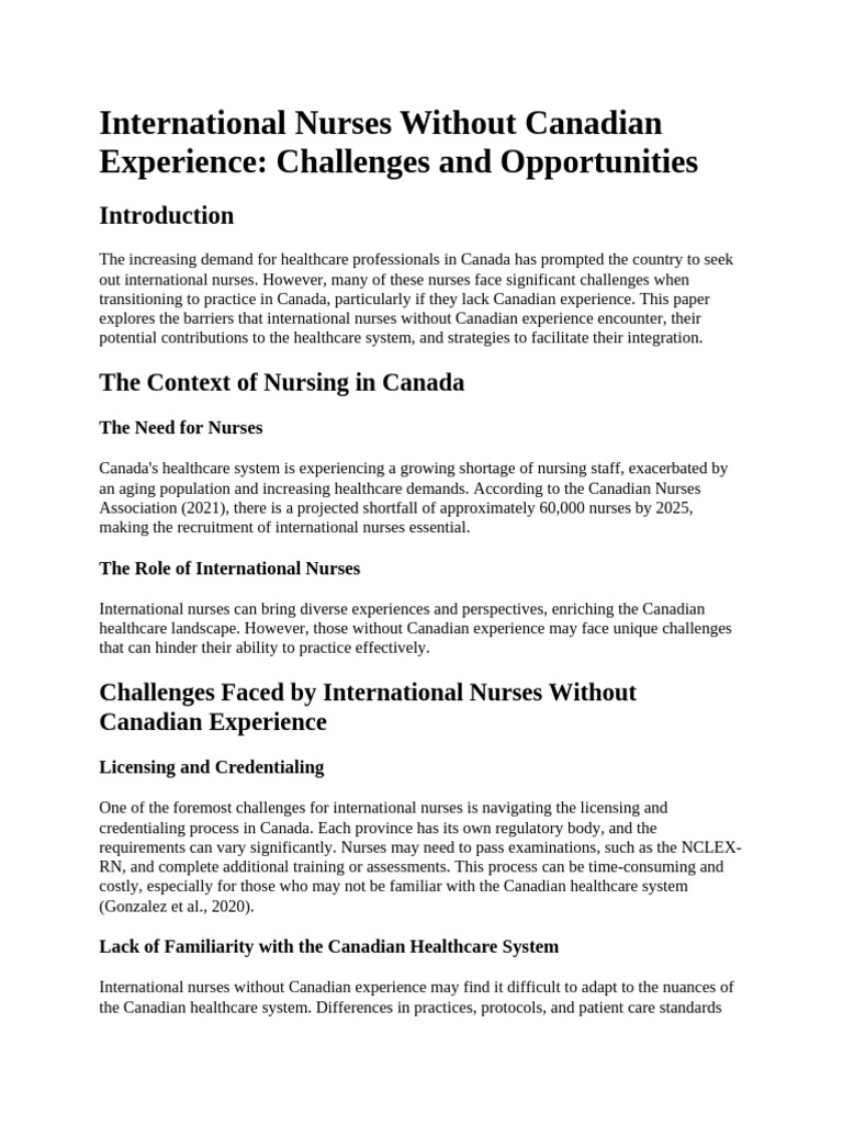 Challenges for International Nurses in Canada | PDF | Nursing | Health Care