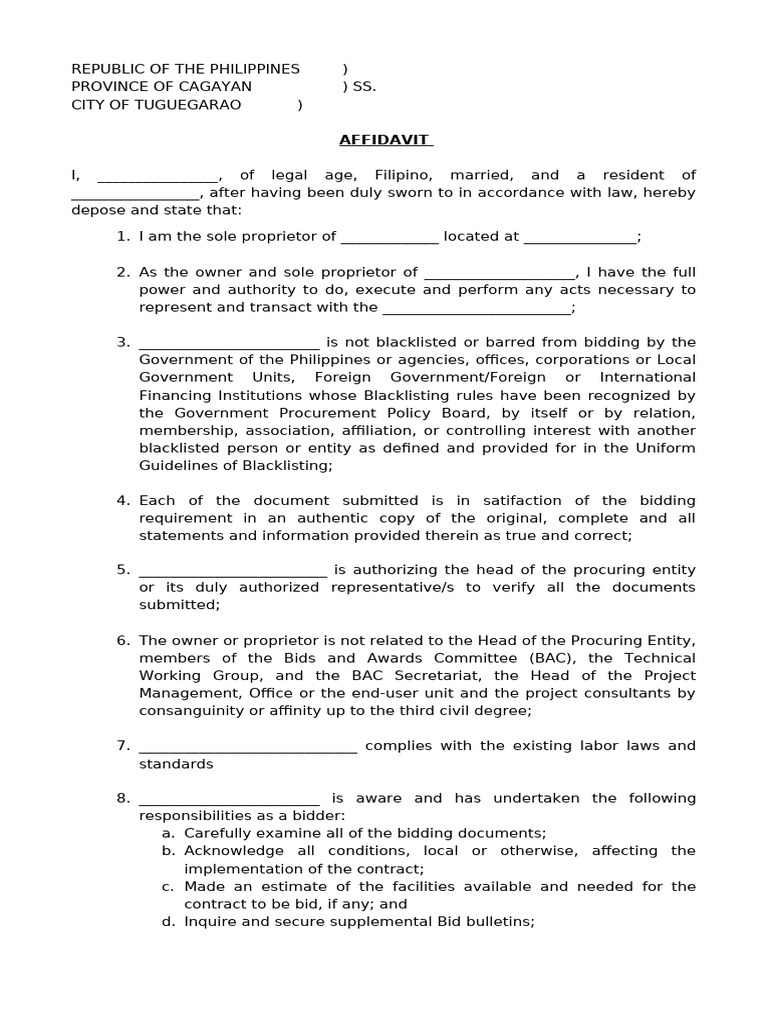 Affidavit for Government Bidding Compliance | PDF | Fraud | Affidavit