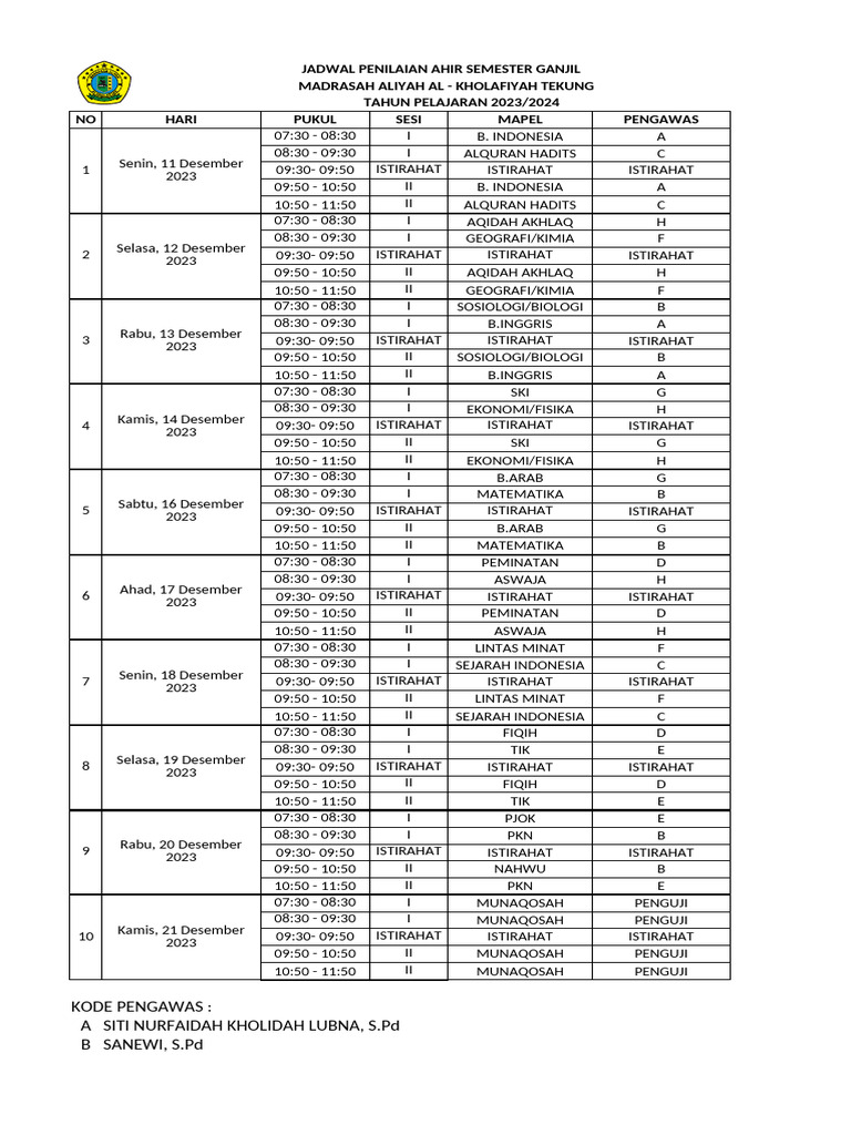 JADWAL PAS 2023 | PDF