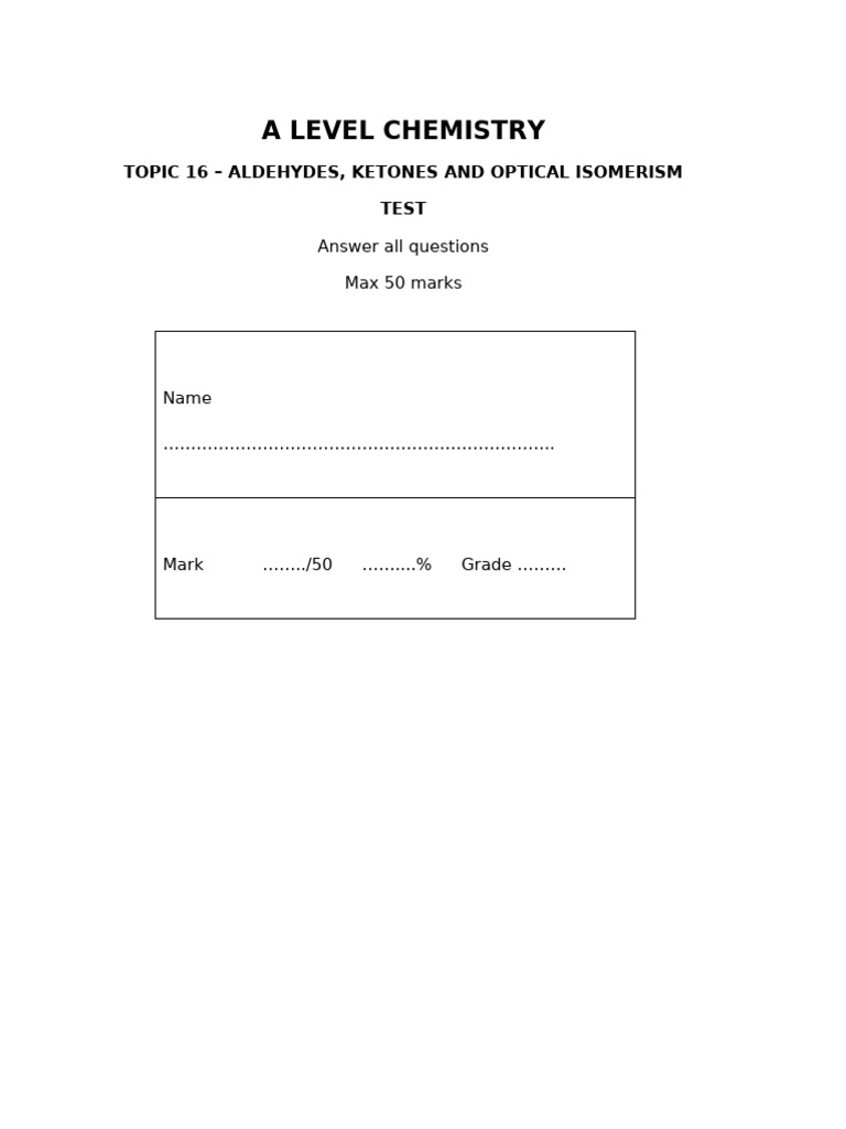 Topic 16 Test | PDF | Chemistry | Organic Chemistry