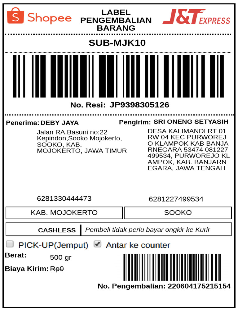 Pengembalian Barang JNT Banjarnegara | PDF