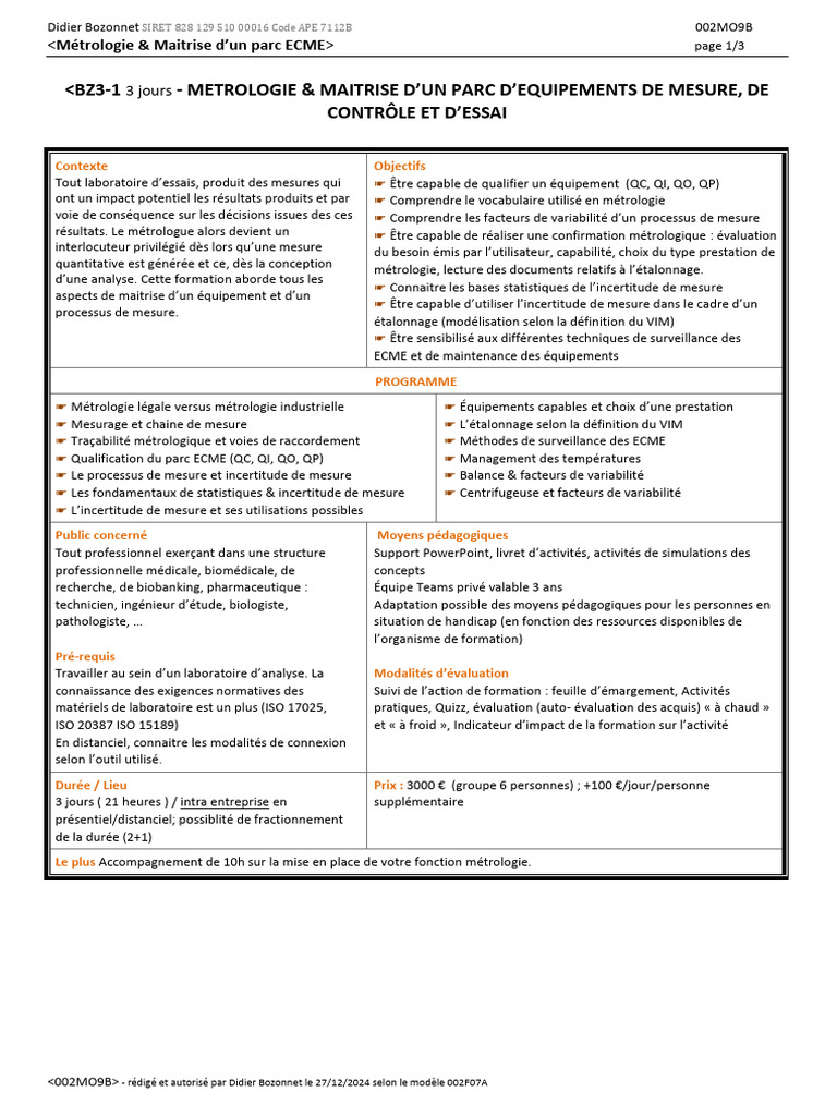 BZ3-Metrologie Maitrise ECME | PDF | Invalidité | Pédagogie