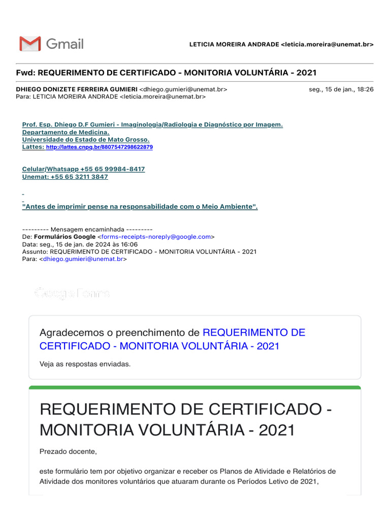 Certificado Monitoria Voluntária 2021 | PDF