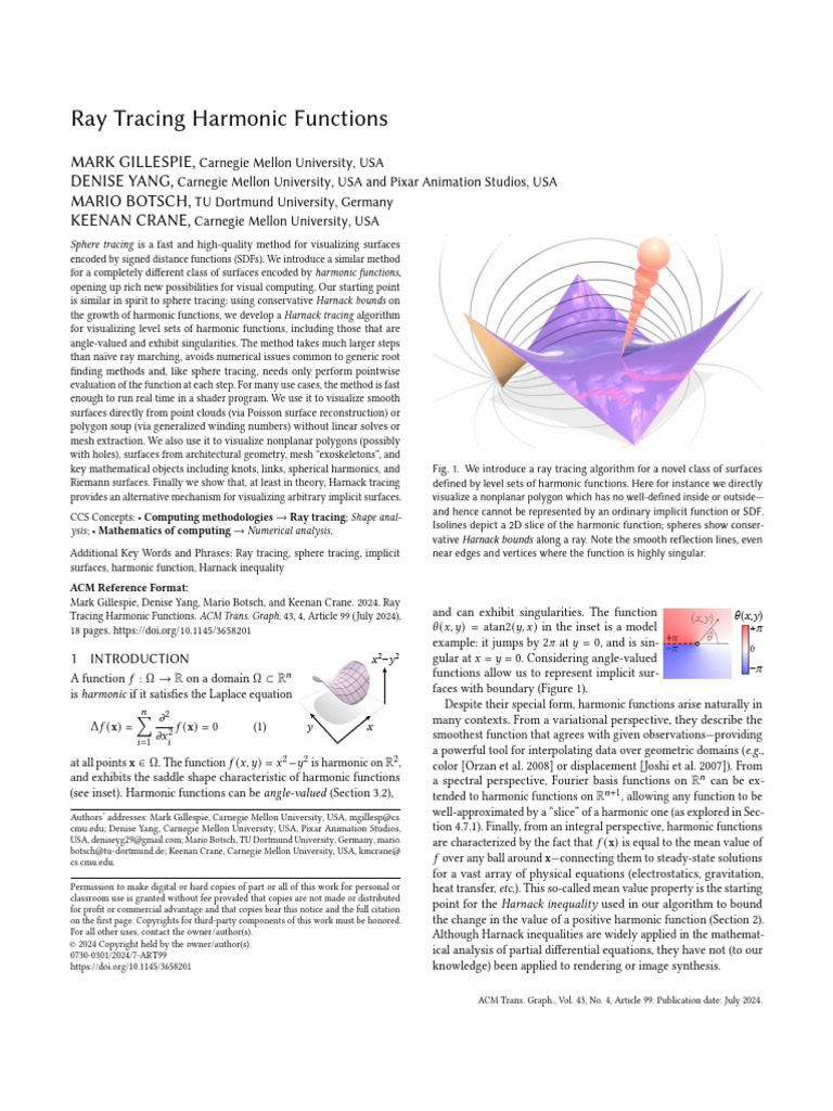 Gallery Detail: Ray Tracing Harmonic Functions Mark Gillespie Denise Yang