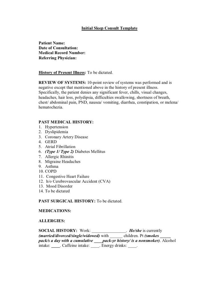 Sleep Consult Template Sleep Wellness