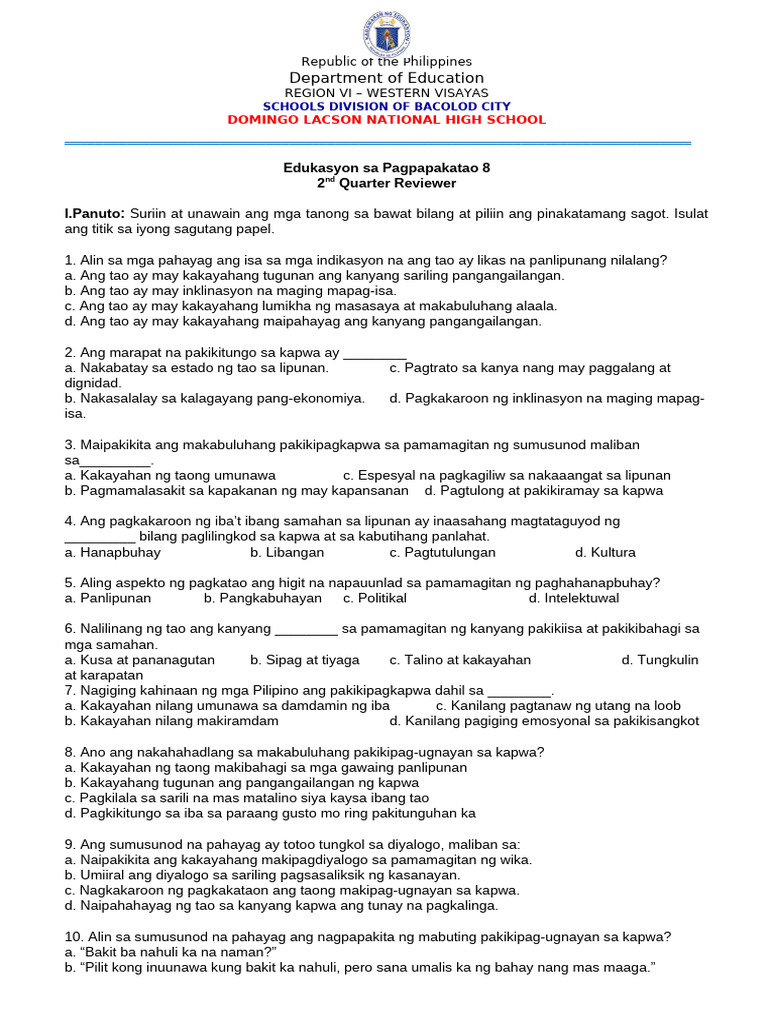 Reviewer ESP 2nd Grading | PDF