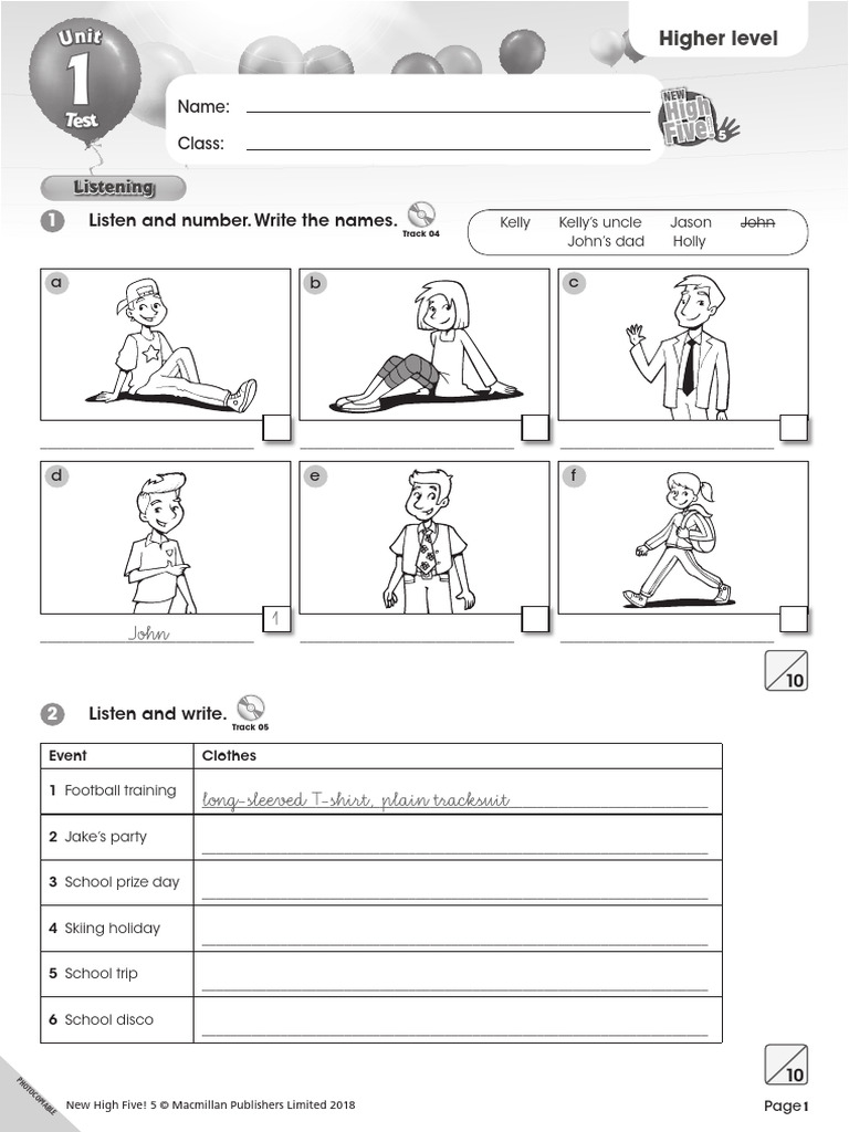 Unit Test for New High Five! 5 | PDF | Clothing