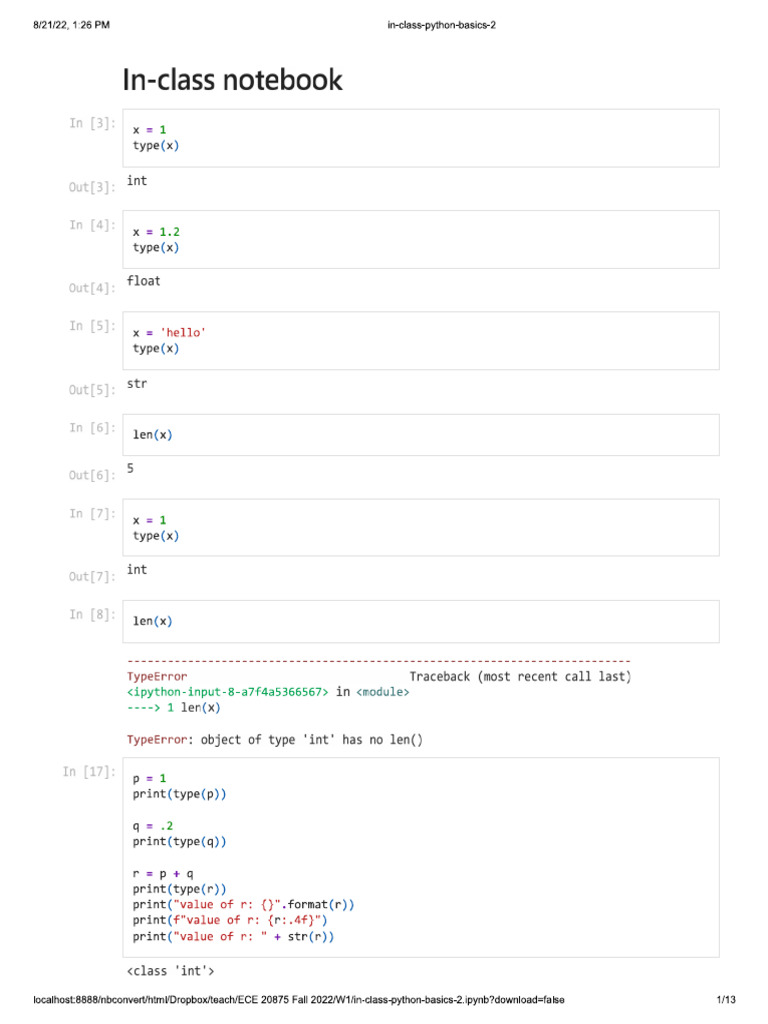 In Class Python Basics 2 | PDF