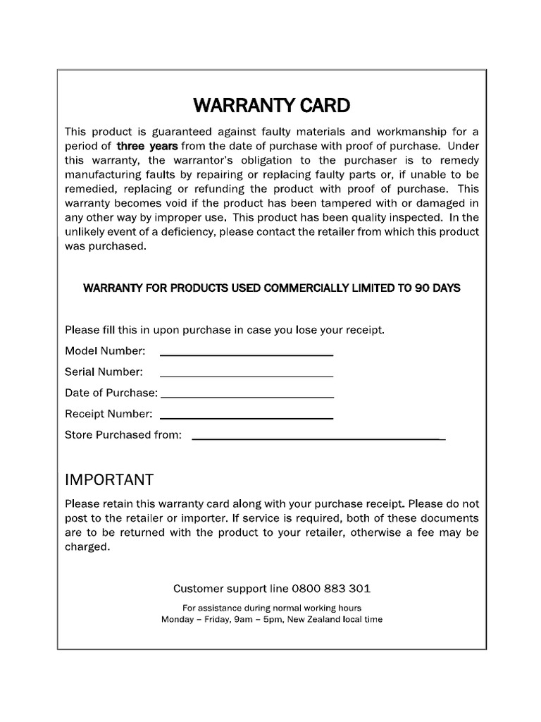 Ve On Warranty Card | PDF