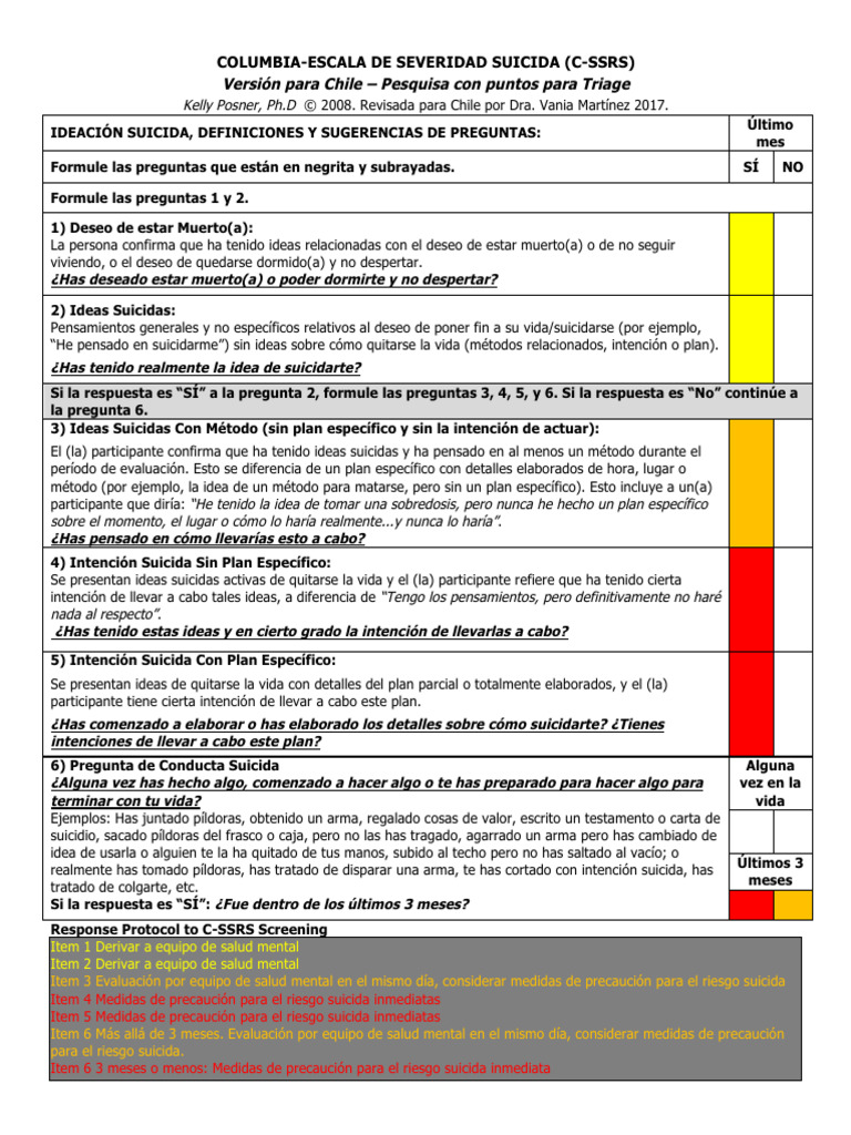 Escala C-SSRS para Chile: Evaluación Suicida | PDF | Suicidio