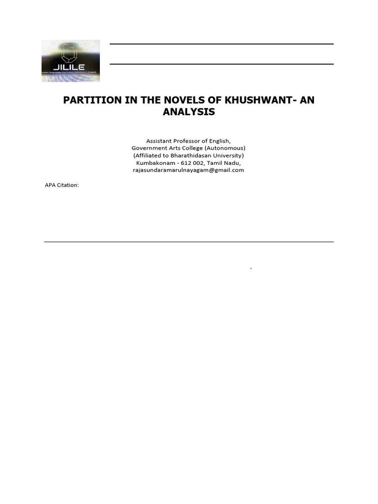Partition in the novels of khushwant an analysis pdf partition of