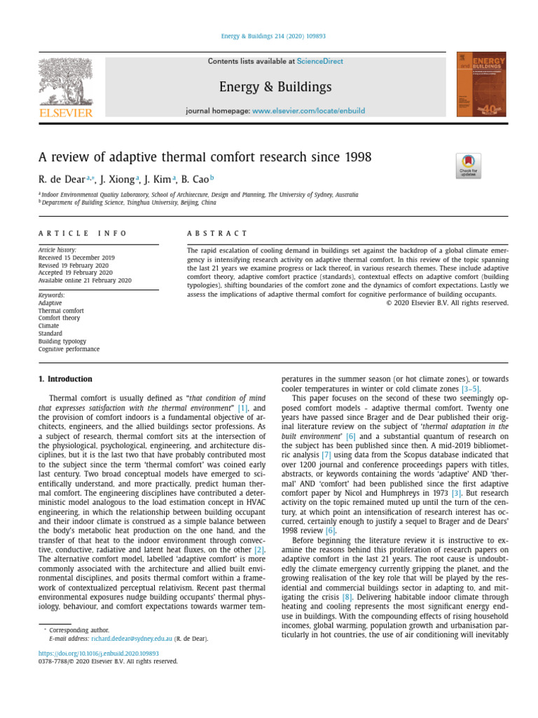 A Review of Adaptive Thermal Comfort Research Since 1998 | PDF