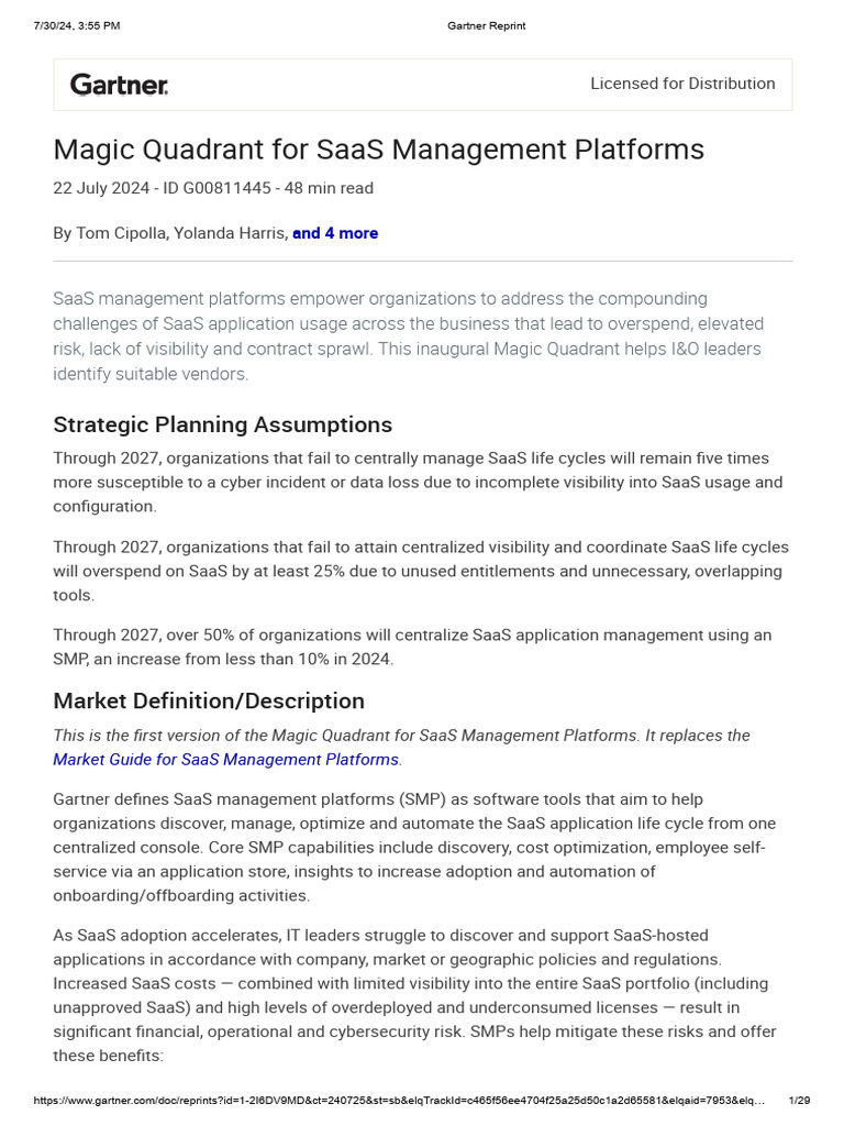 REPORT Gartner SaaS Management Platform Magic Quadrant 2024 PDF