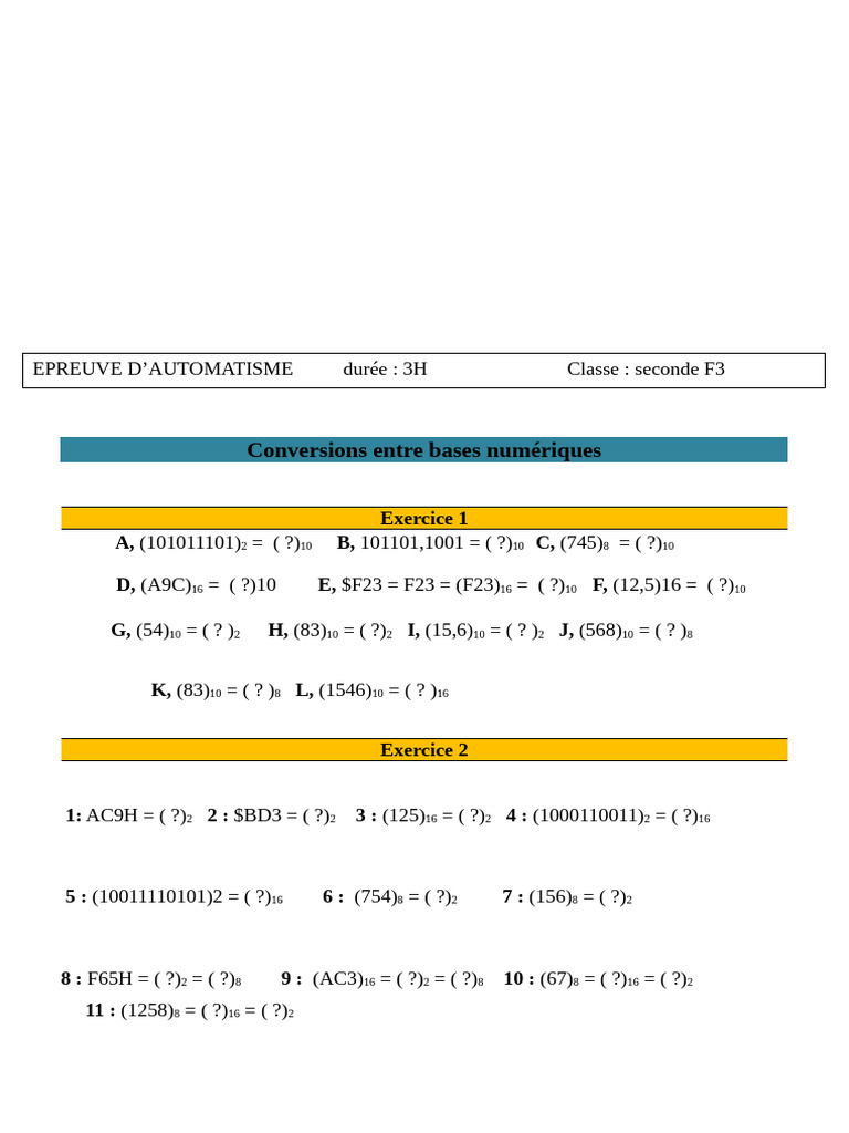 Conversions entre bases numériques | PDF