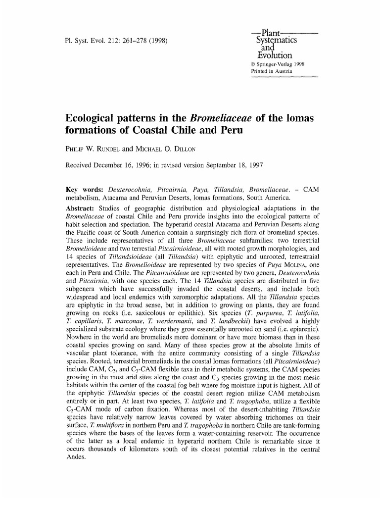 Rundel 1998 Ecological Patterns in Thebromeliac | PDF | Biology | Andes