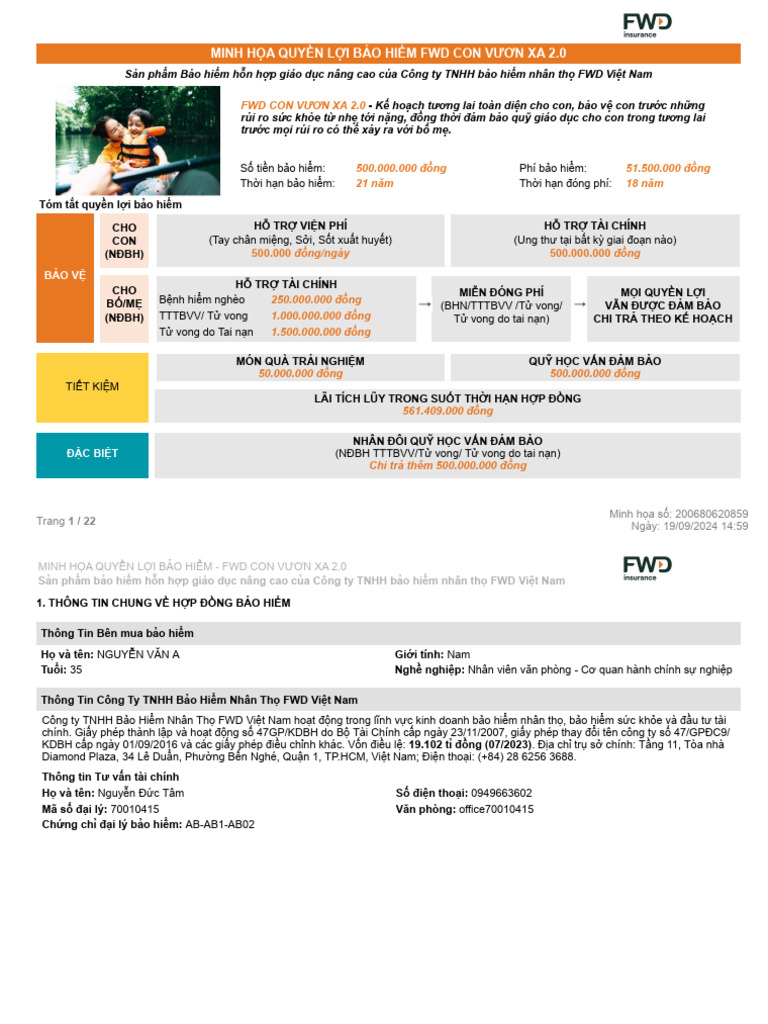 Bang Minh Hoa Quyen Loi Bao Hiem FWD Con Vươn Xa 2.0 202409 | PDF