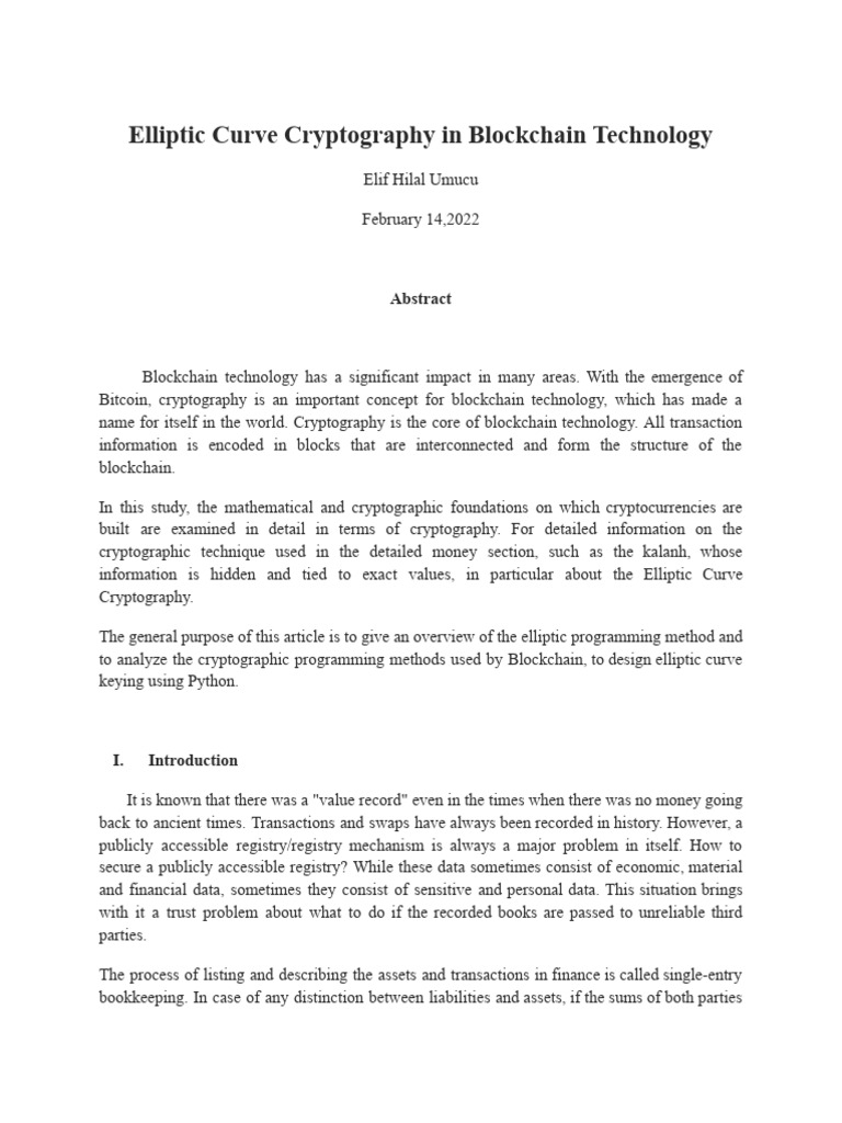 Elliptic Curve Cryptography in Blockchain Technology | PDF | Key ...