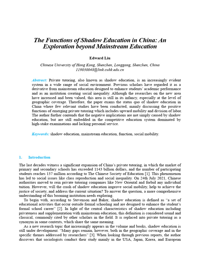 Functions of Shadow Education in China | PDF | Social Mobility | Sociology