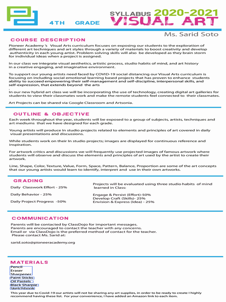 Visual art 4th grade syllabus pdf learning behavior modification
