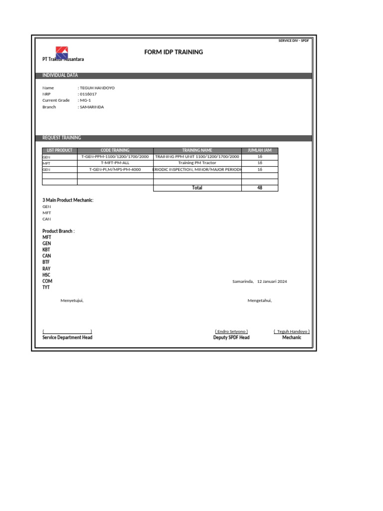 Training Request For Teguh Handoyo Pdf