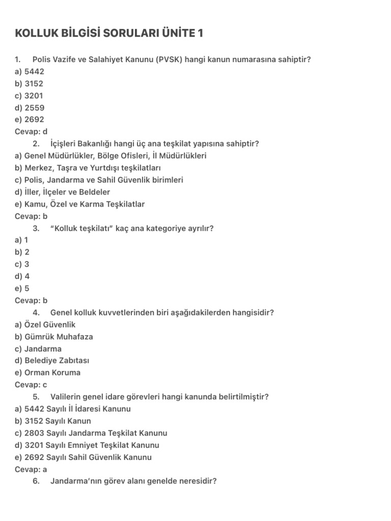 Kolluk Bi̇lgi̇si̇ Sorular | PDF