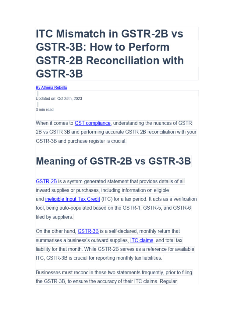 GSTR-3B vs. GSTR-2B - Reasons For Difference | PDF | Taxes | Business