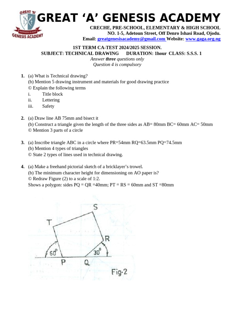 SS 1-3 Ca Test First Term Technical Drawing | PDF | Ellipse | Euclid