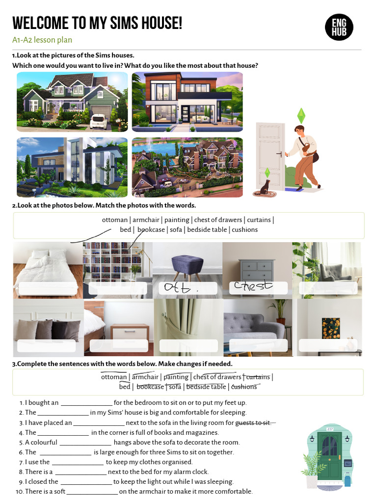 A1-A2 Welcome To My Sims House A4 Worksheet SV | PDF | Bed | Chair