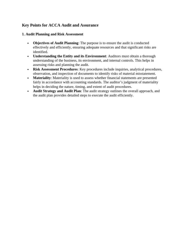 ACCA Audit Planning and Risk Assessment | PDF