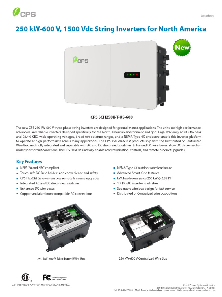 CPS 250 kW Inverter Technical Data | PDF | Alternating Current | Power ...