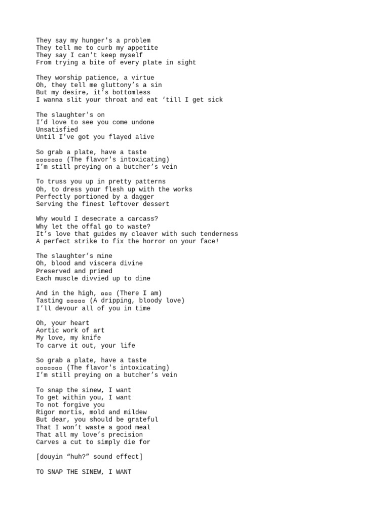 Butcher Vanity Lyrics Analysis | PDF