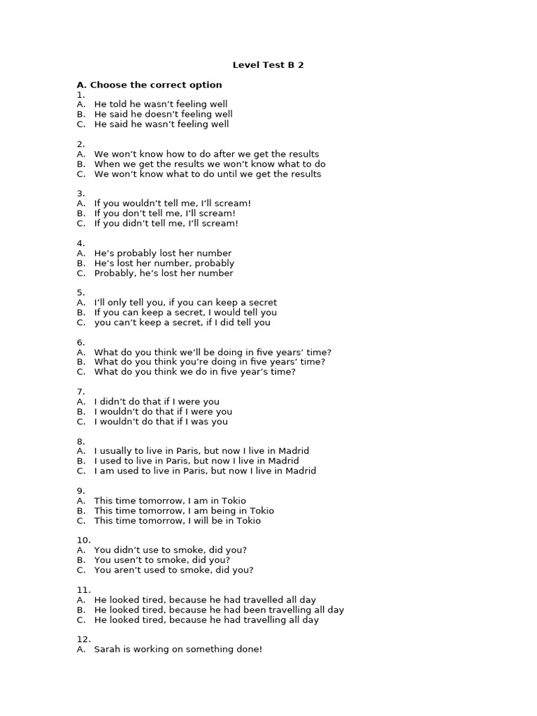 Level Test B 2 Pdf