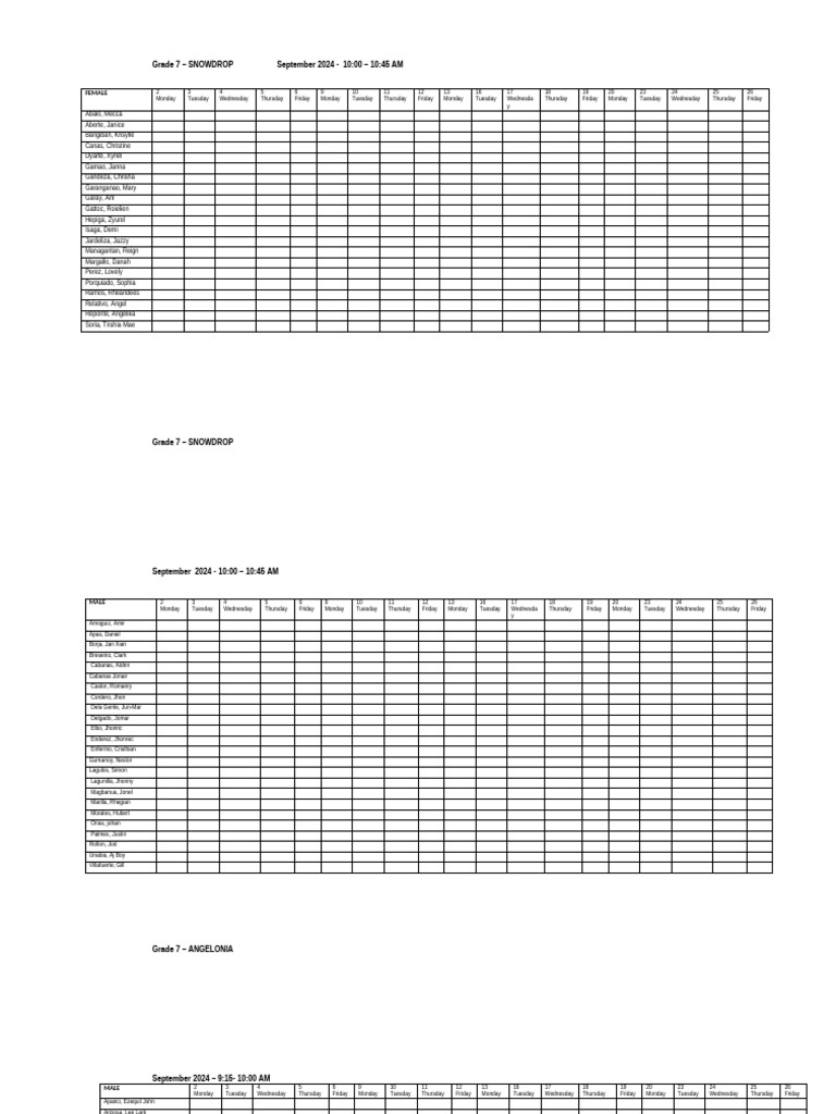 Grade 7 & 8 Class Schedules September 2024 | PDF