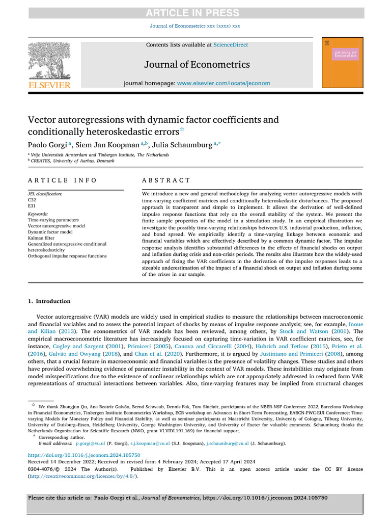 1 s2.0 S0304407624000964 Main | PDF | Vector Autoregression ...
