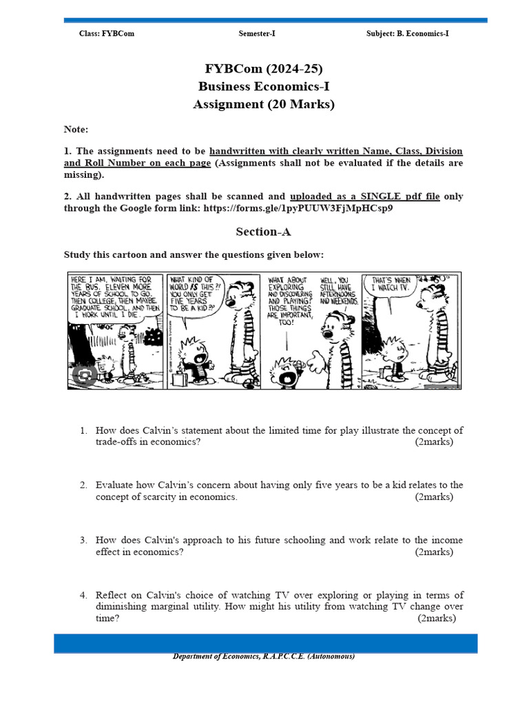FYBCom B.economics I Assignment 2024 25 | PDF | Economics | Utility
