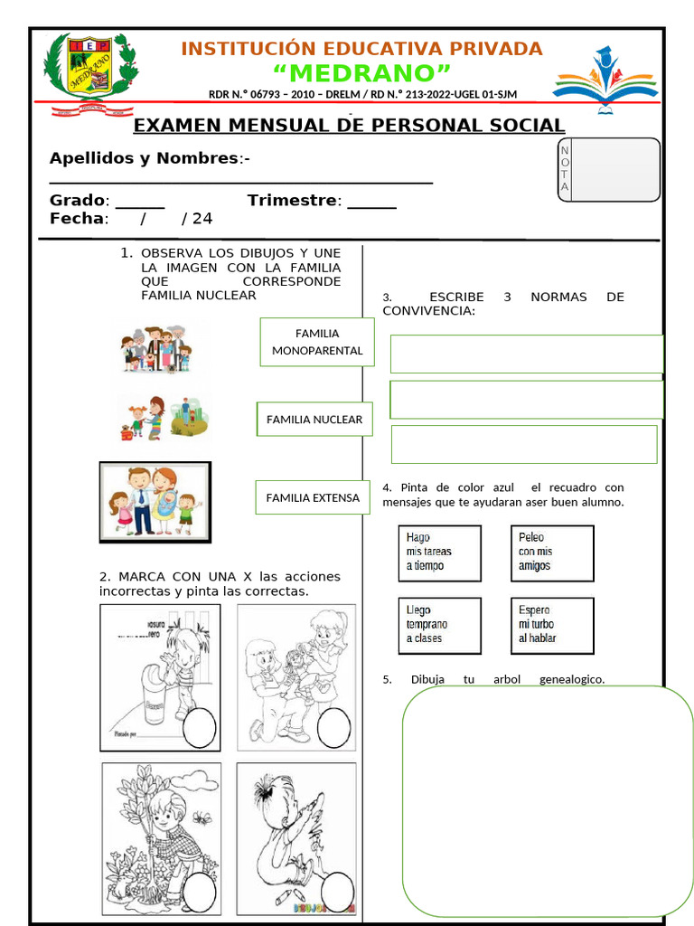 Examen Mensual de Personal Social | PDF