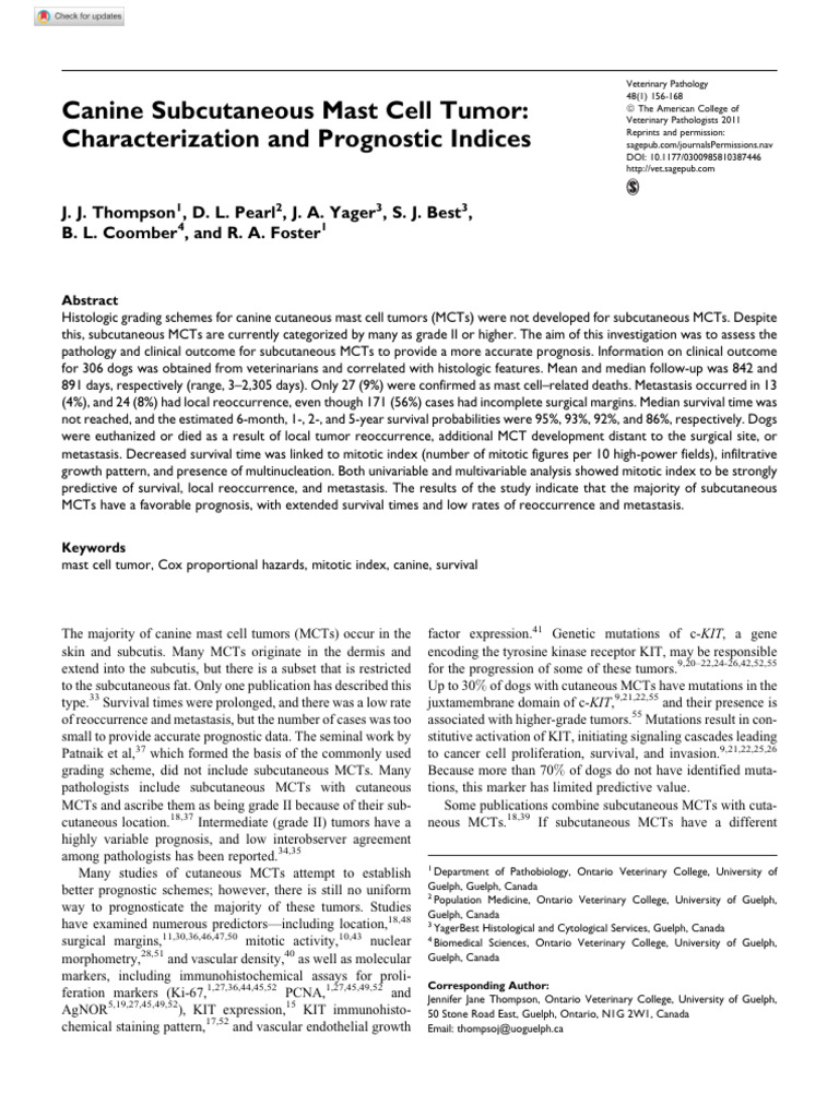 Canine Subcutaneous Mast Cell Tumor Characterization and Prognostic ...
