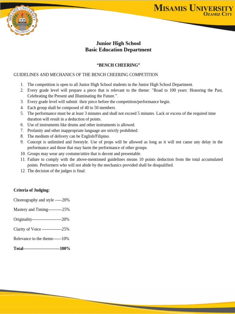 Bench Cheering Competition Guidelines | PDF