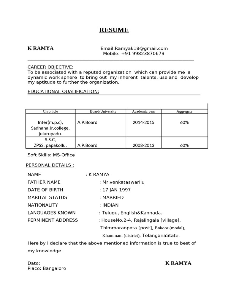 Resume of K Ramya | PDF