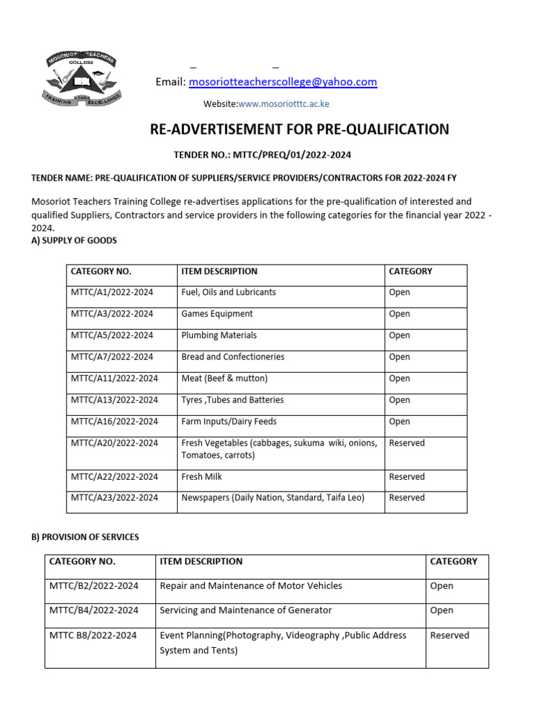 Mosoriot TTC Fees Structure Overview | PDF
