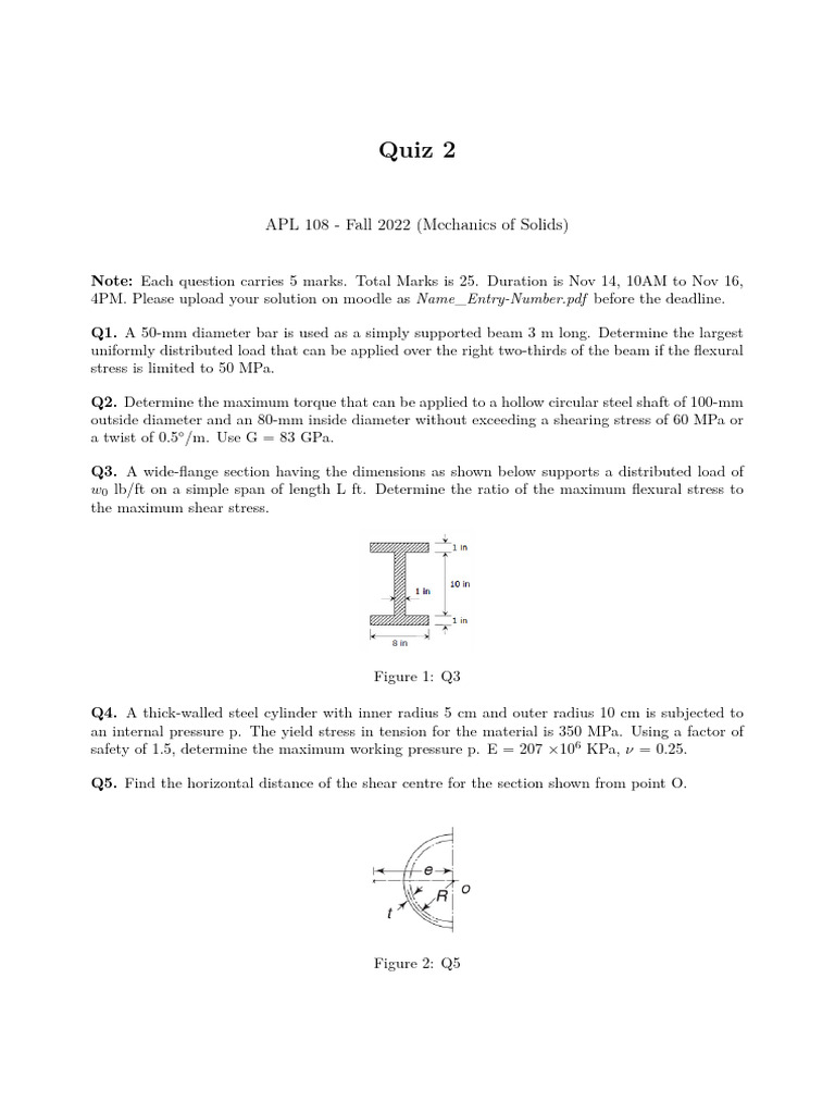 Mechanics of Solids Quiz 2 Details | PDF
