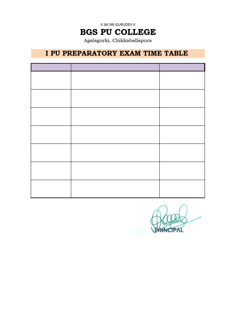 I Pu Preparatory Exam Time Table | PDF