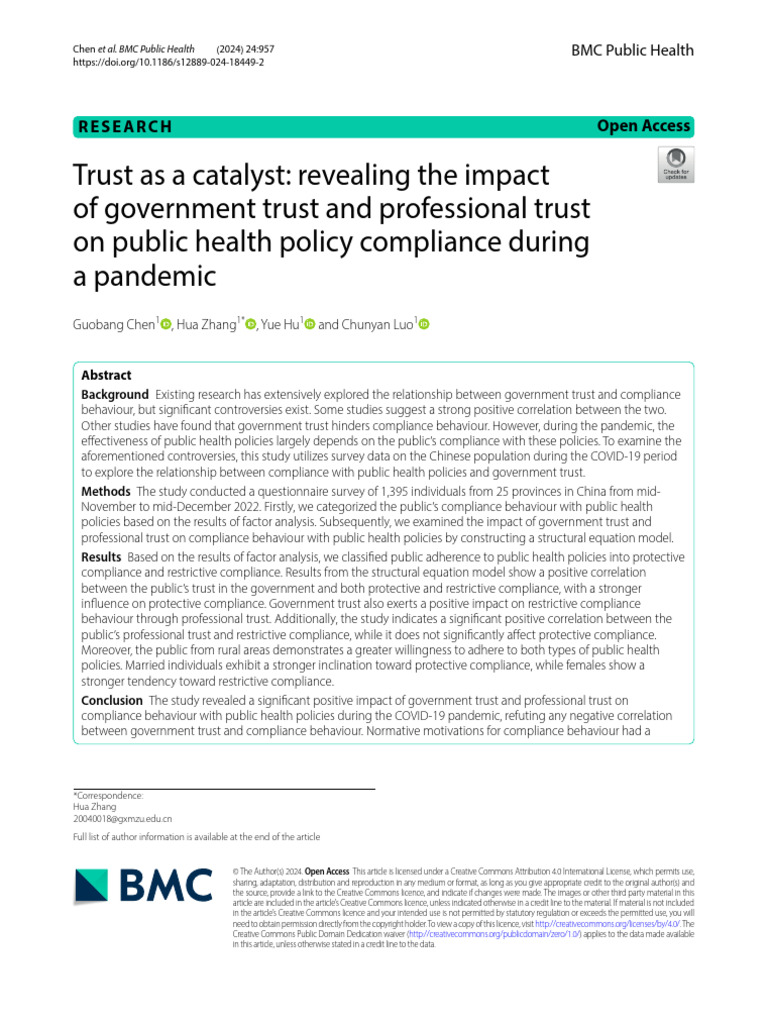 Trust As A Catalyst Revealing The Impact of Government Trust and ...