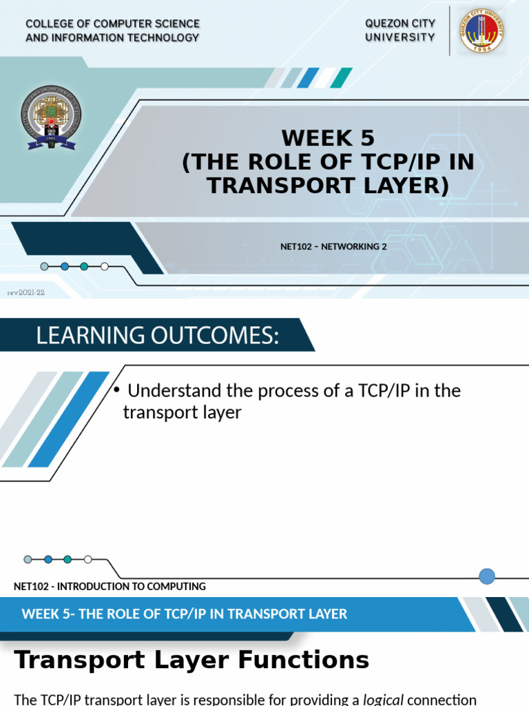 NET102 WEEK-NO5 Role of TCP in Transport Layer | PDF | Transmission ...